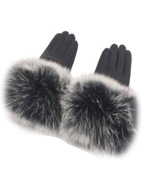 Cozy Winter Lambskin Leather Gloves with Fox Fur Trim - Stylish Multicolor